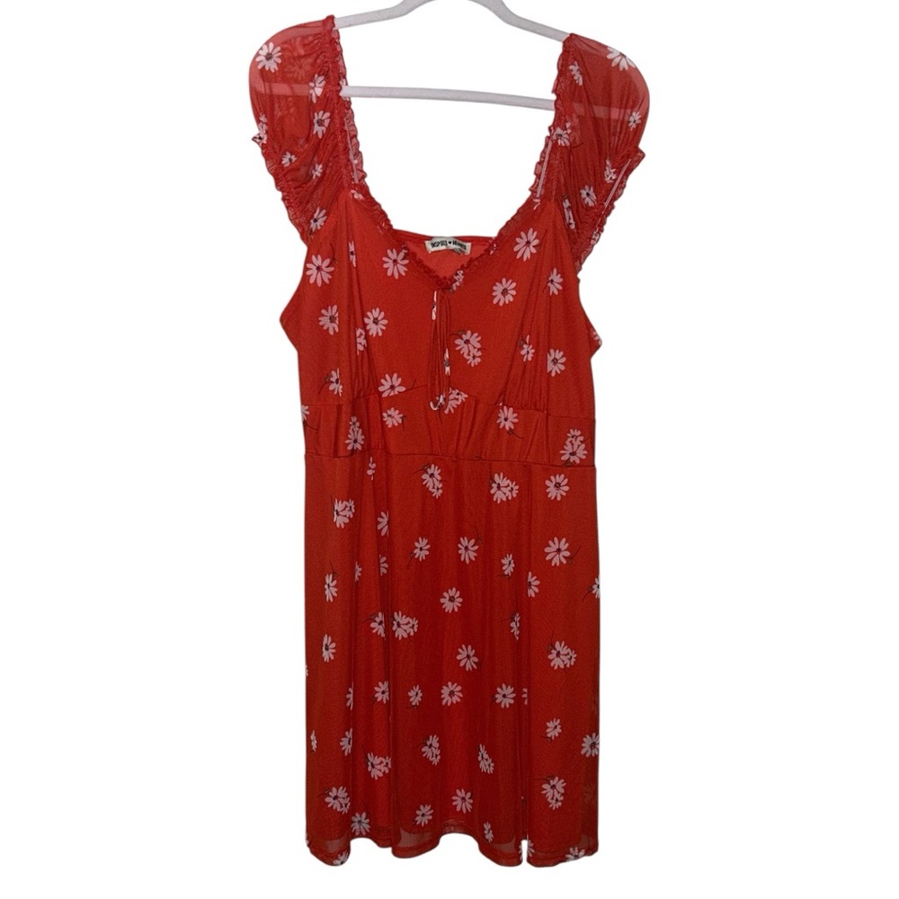 NWOT Inspired Hearts Plus Size Orange Floral Mesh Short Mini Summer Dress 2X